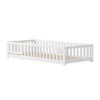 KINDERBETT 90x200 cm, Bodenbett mit Tür & Rausfallschutz, Weiß - Weiß, Holz