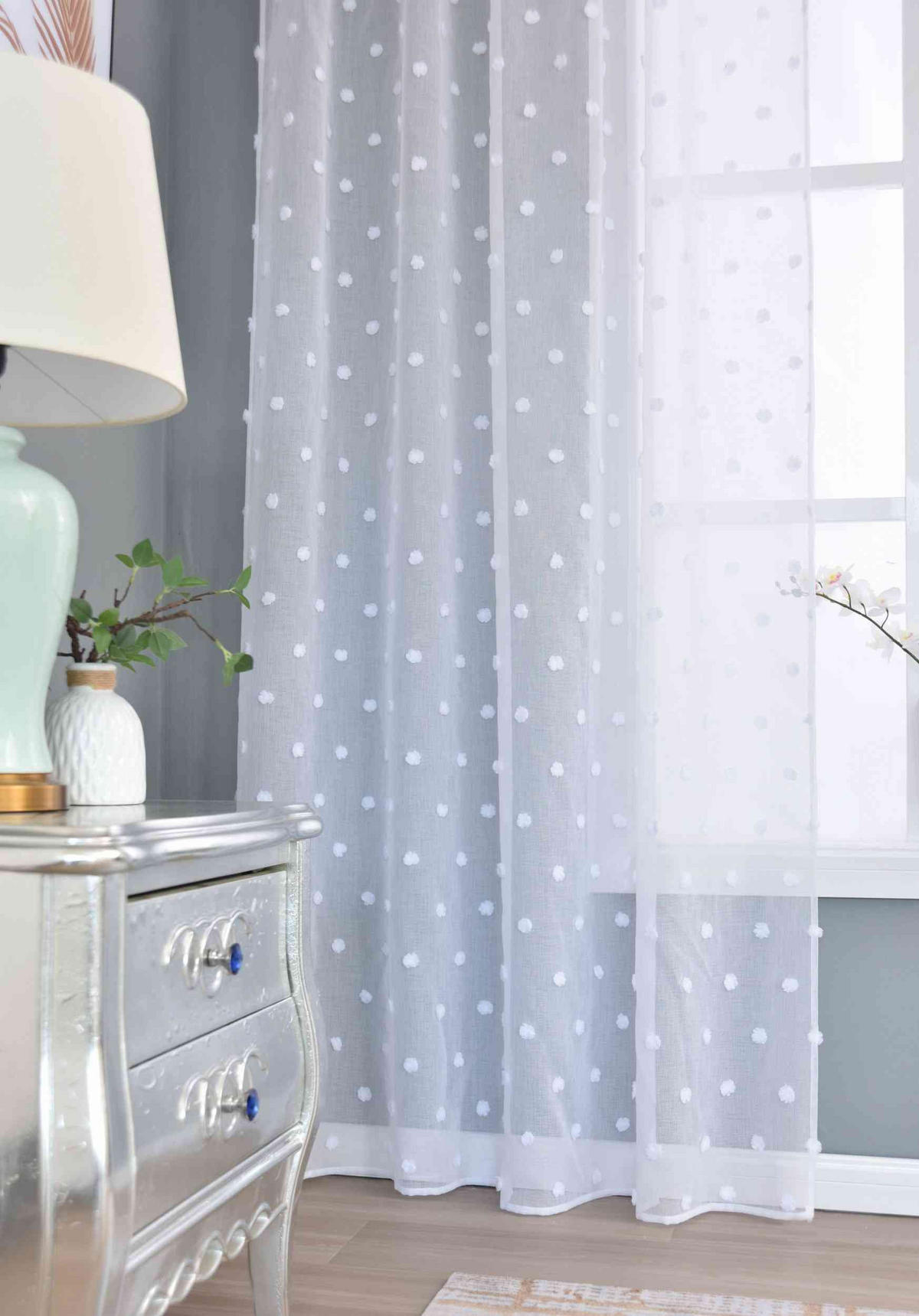GARDINE VALENCIA HxB 245x145 cm Natur Snowflakes - Weiß, Textil (145/245cm) - Gardinenbox