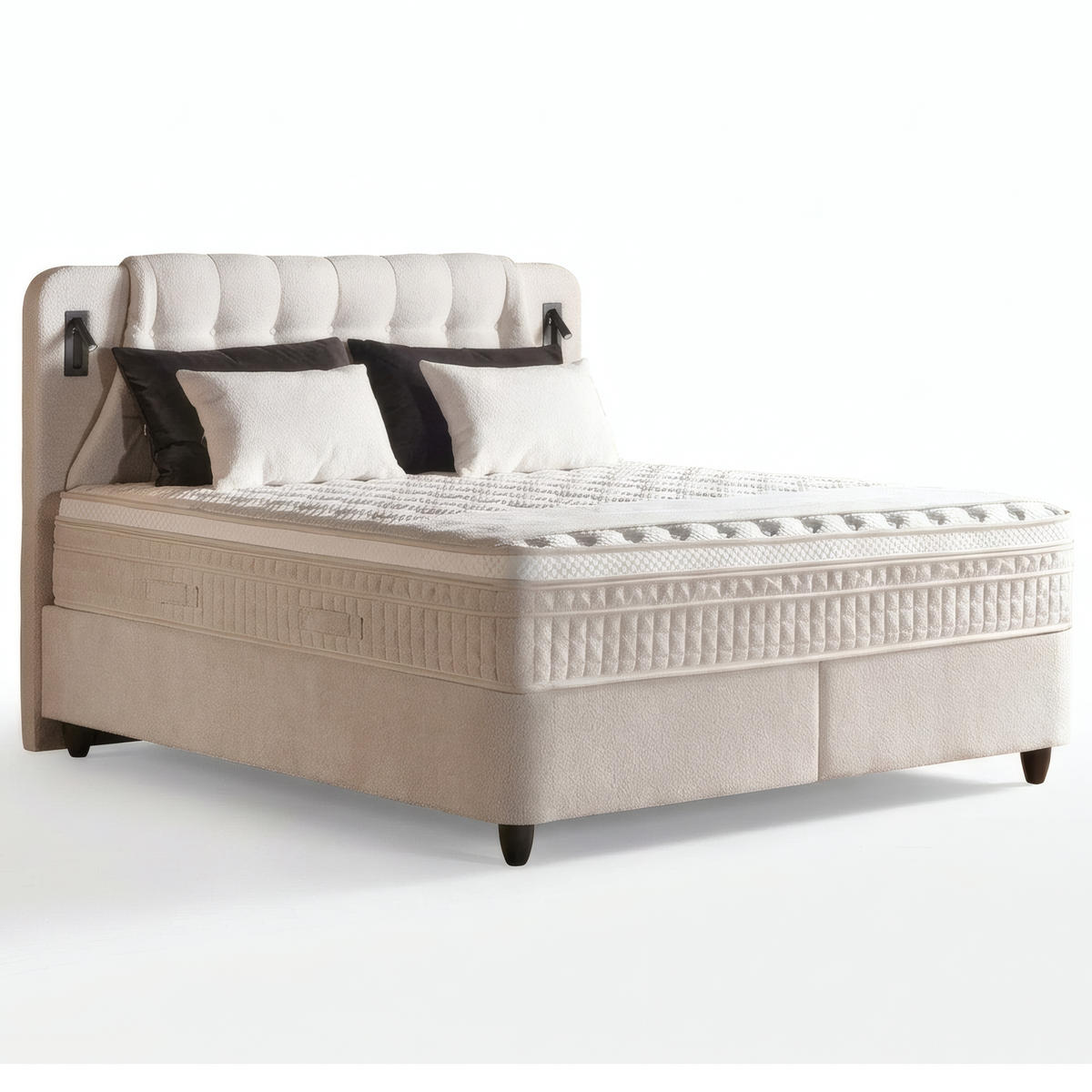 BOXSPRINGBETT MIT BETTKASTEN OSLO 160/200 cm, Ivory, Bettkasten, Matratze, Topper integriert, H3 mittel 7-Zonen Matratze - Creme/Schwarz, Holz/Kunststoff (160/200cm) - Consilio Concept