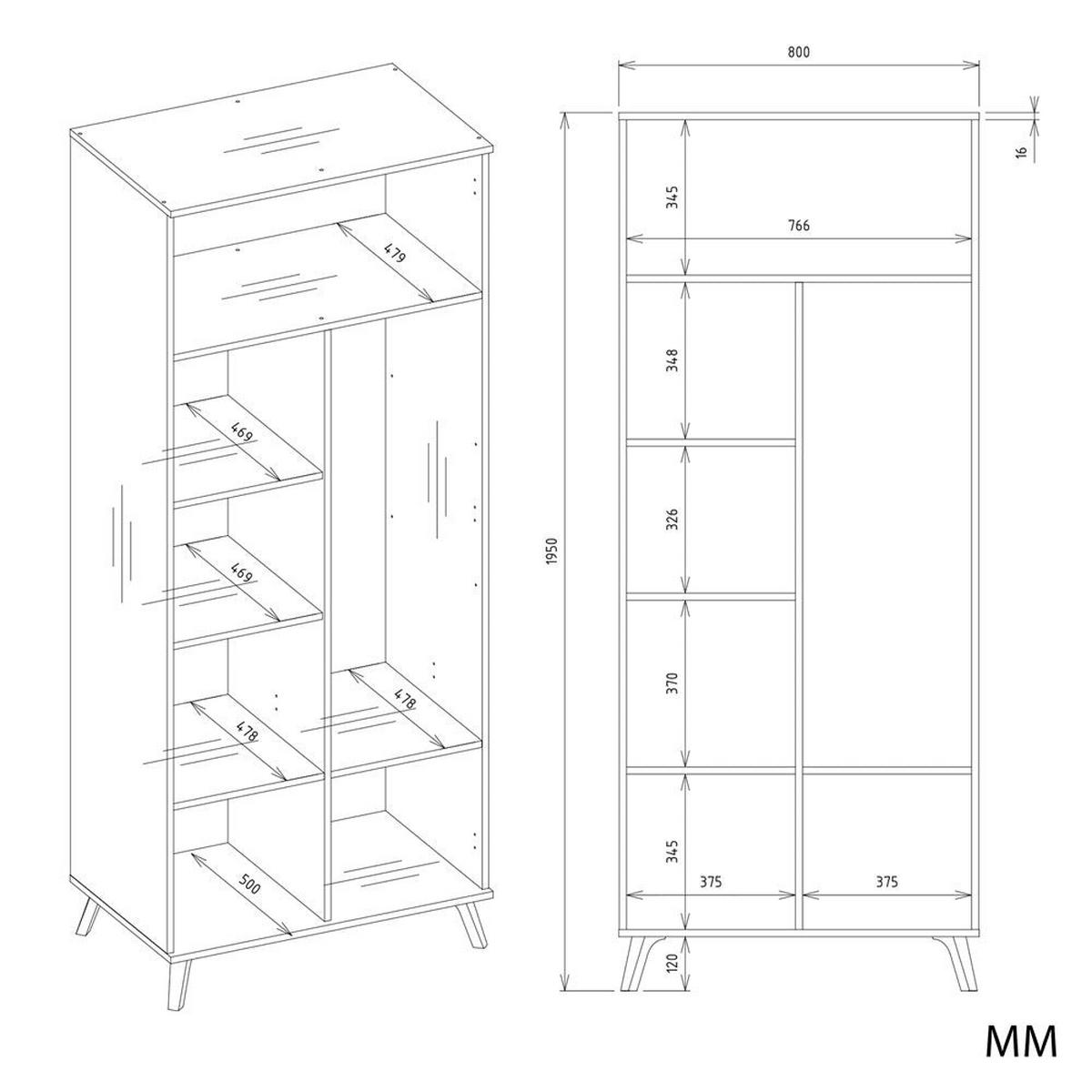 KLEIDERSCHRANK Luxi - Weiß, Holzwerkstoff (80/195/50cm) - kommodly