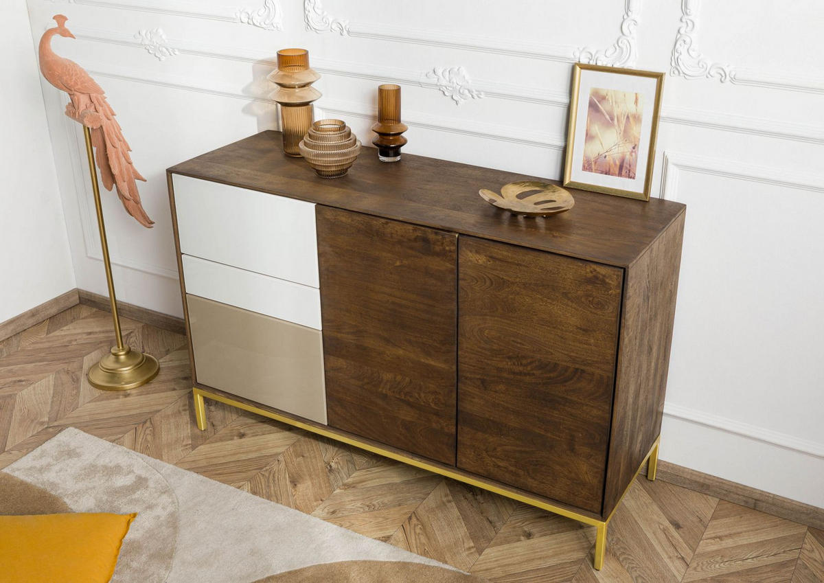 KOMMODE Mango 134x45x85 braun geölt CHICAGO #107 - Braun, Holz (134/85/45cm) - Massivmoebel24