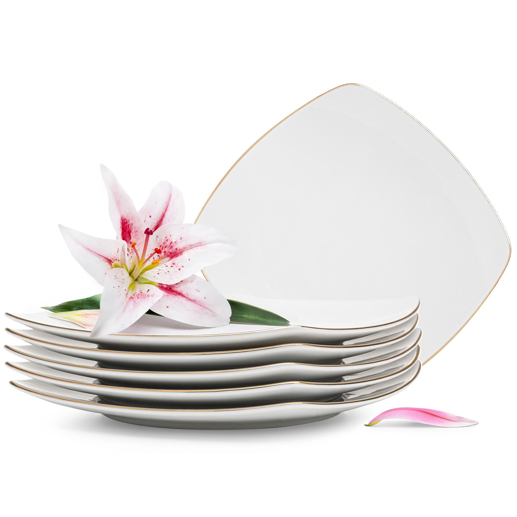 DESSERTTELLER CARLINA 6-tlg - Goldfarben/Weiß, Keramik (19cm) - KONSIMO®