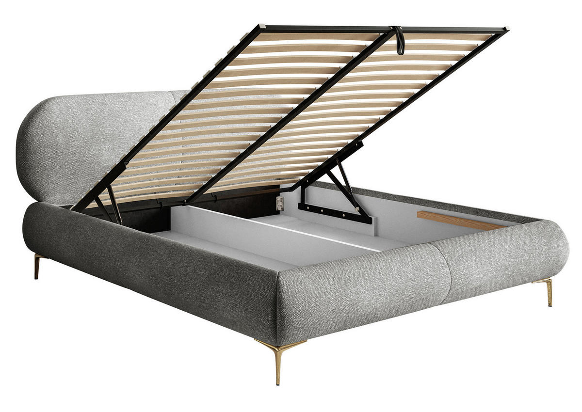 POLSTERBETT Ovalle Grau mit goldenen Metallbeinen und Bettkasten 140 cm - Goldfarben/Grau, Textil/Metall (140/200cm) - Selsey