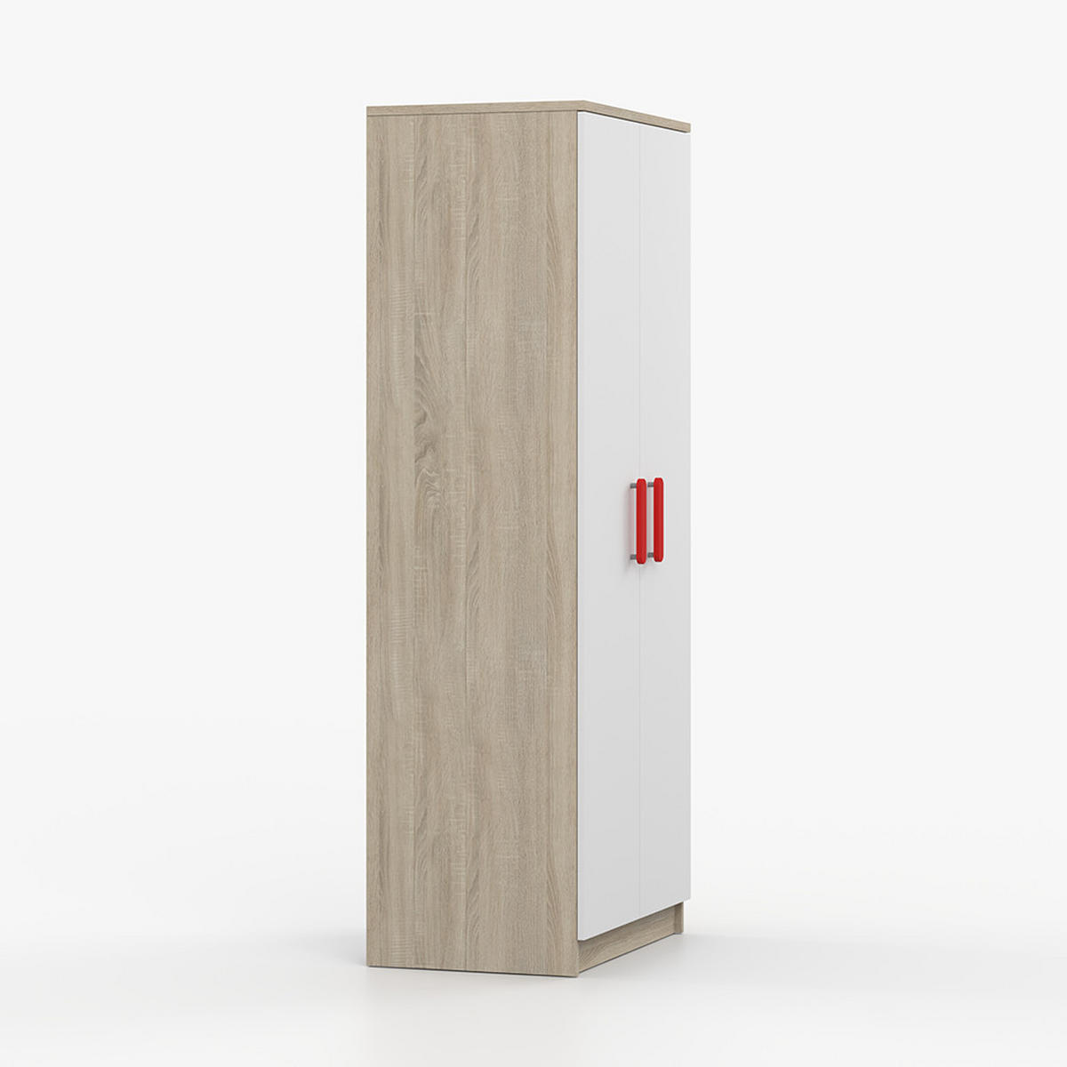 DREHTÜRENSCHRANK 80/192/50 cm 2-türig Jonas III 06 Sonoma Eiche/Weiß + rote Griffe - Rot/Weiß, Holz/Holzwerkstoff (80/193/50cm) - imoebel24