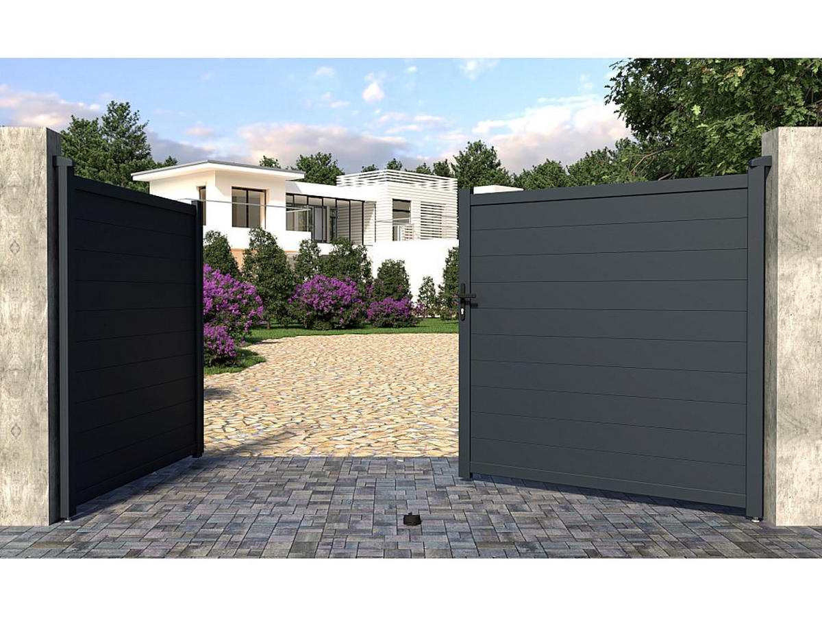 FLÜGELTOR - 350cm x 4.6cm - Aluminium - anthrazitgrau - NAZARIO - Anthrazit, Metall (350/176cm) - Vente-Unique