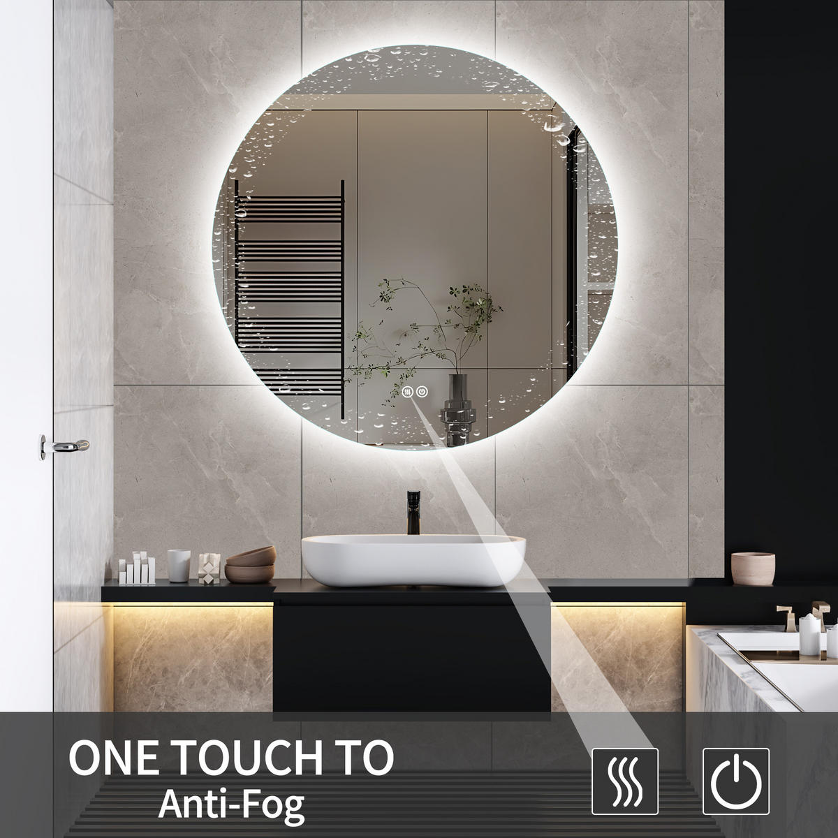 BADEZIMMERSPIEGEL mit LED, Rund 80 cm, Anti-Beschlag, 3 Anpassbare Helligkeit - Transparent, Glas (80/4/80cm)