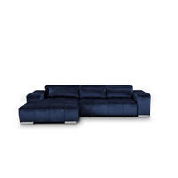 ECKSOFA mit elektrischem Sitzvorschub und verstellbaren Kopflehnen - Chromfarben/Dunkelblau, Textil (307/186cm) - Cotta