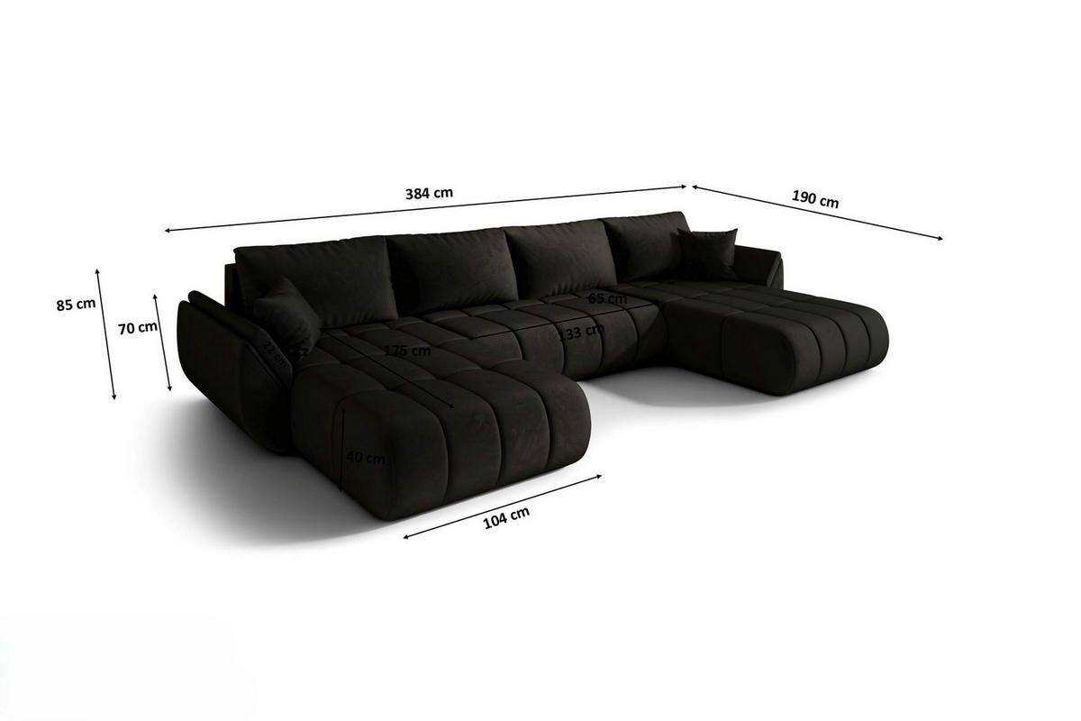 ECKSOFA mit schlaffunktion und bettkasten TOKYO U PREMIUM, stoff MONOLITH, Anthrazit - Anthrazit, Holz (384/190cm) - Kaiser Möbel