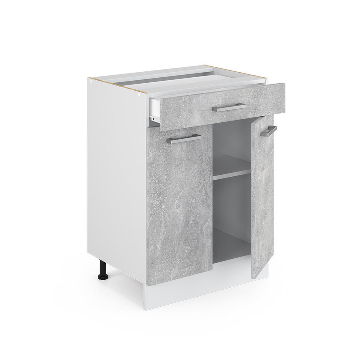 UNTERSCHRANK R-Line Beton 60 cm mit Schubladen, ohne AP - Weiß/Grau, Holzwerkstoff (60/81.6/46cm) - Vicco