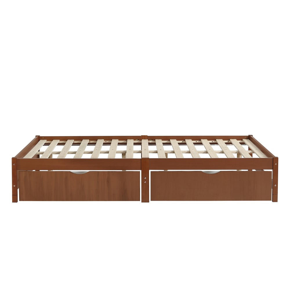 FLACHBETTEN 140x200cm in Rotbraun，Schubladen mit Rollen - Rotbraun, Holz (140/200cm) - KOMHTOM