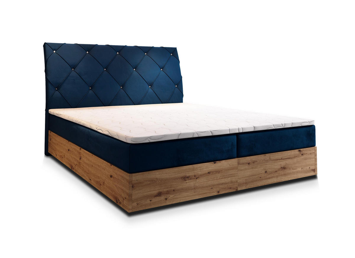 BOXBETT VELLANO 140x200 cm mit Matratze und Topper - Blau - Blau, Holz (140/200cm) - MASSENO