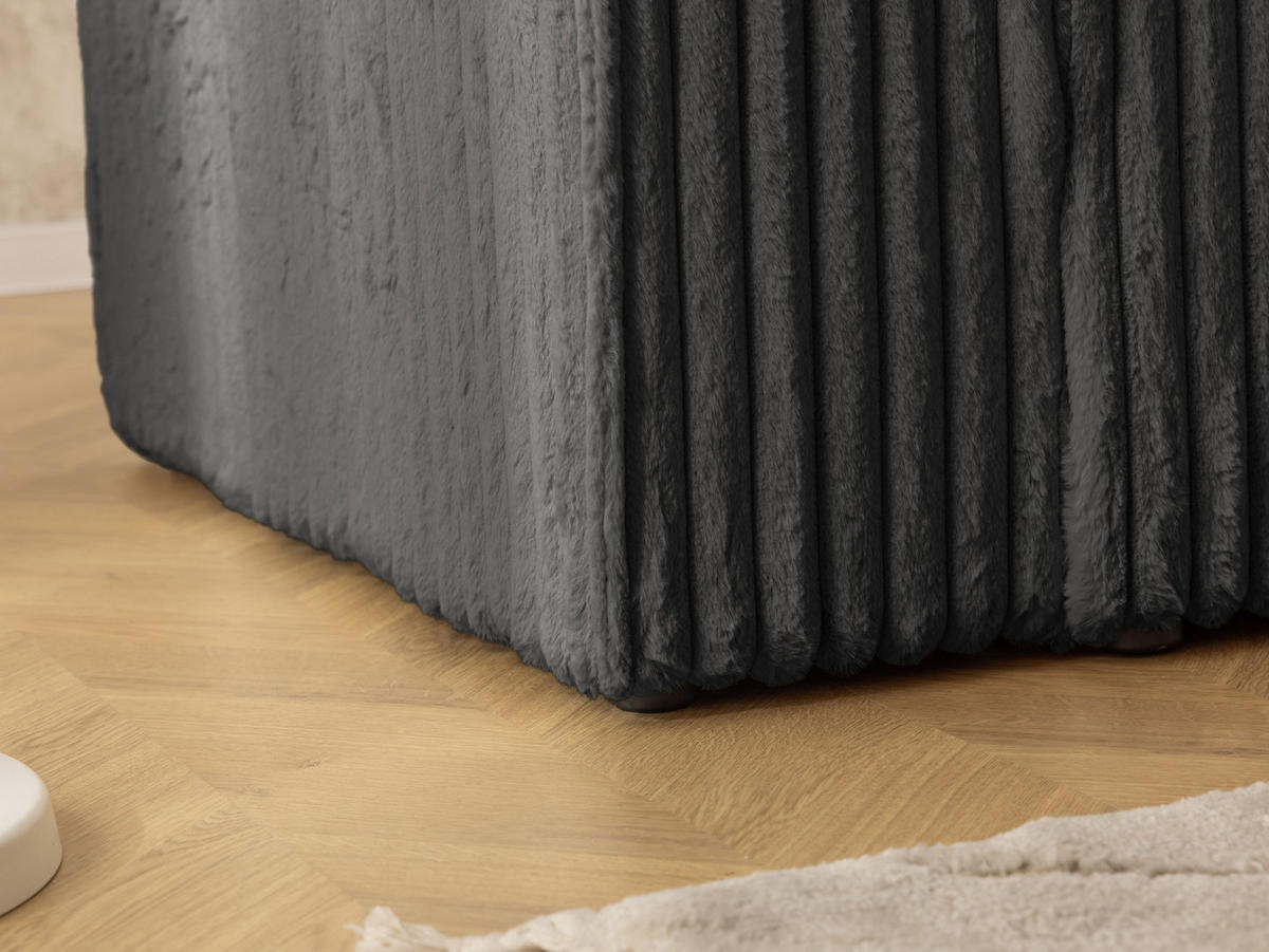 ECKSOFA Rivio mit Schlaffunktion und Bettkasten, Plüschcord Dunkelgrau - Dunkelgrau/Schwarz, Holz/Kunststoff (262/149cm) - S-Style
