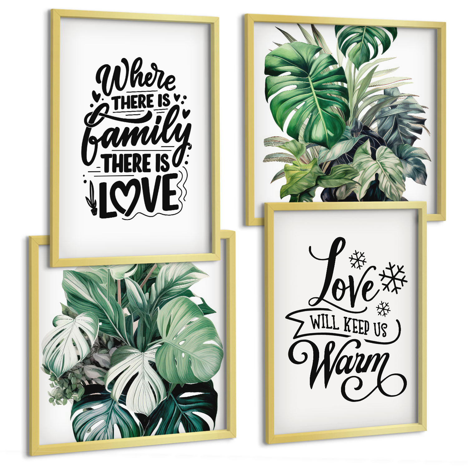 BILDER SET 4er Set - 50x50 cm & 40x60 cm Goldrahmen - Familie liebt Zuhause Aquarell - Goldfarben, Kunststoff (50/50cm) - TULUP