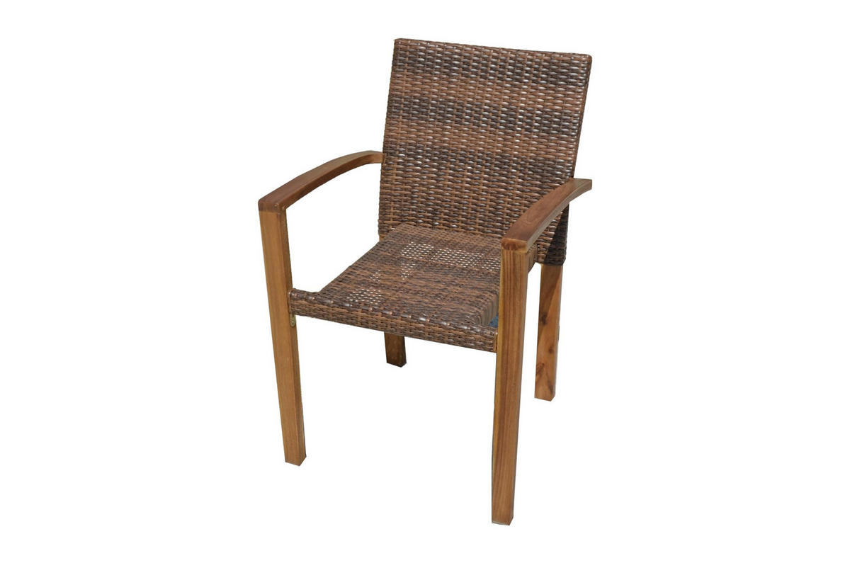 GARTEN-SITZGRUPPE London 7-teilig Kunststoffgeflecht Gartenmöbel-Set - Braun, Holz - DELUKE