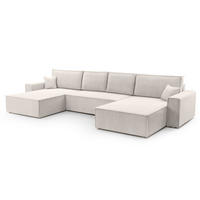 WOHNLANDSCHAFT Cedria Weiß 389/145/85 cm mit Schlaffunktion - Creme/Schwarz, Kunststoff/Textil (389/85/145cm) - AX Living
