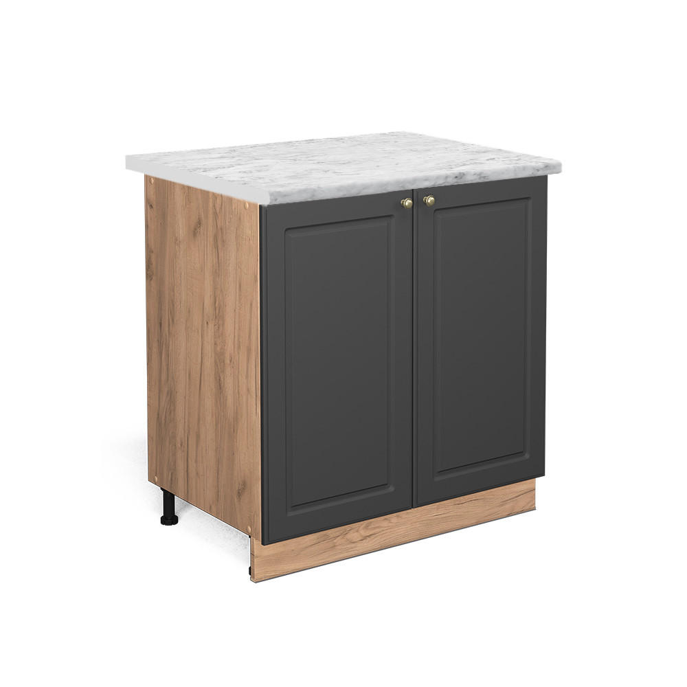 SPÜLENUNTERSCHRANK Fame-Line Anthrazit-Gold 80 cm mit Regal, AP Marmor - Anthrazit/Eiche Wotan, Holzwerkstoff (80/82/60cm) - Vicco