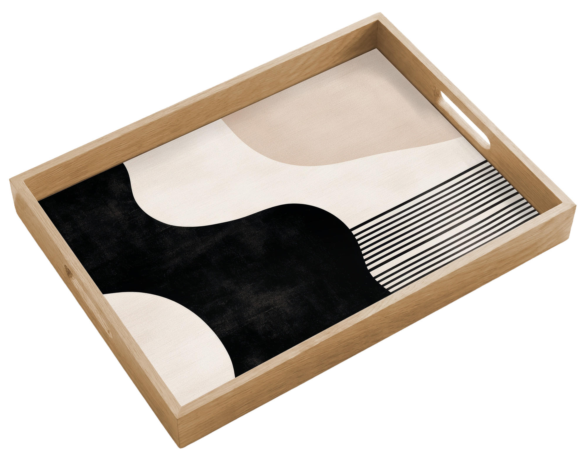TABLETT Abstrakt - Japandi - Beige - Modern 50x35 cm - Schwarz, Holz (50/5/5cm) - OnlyWow