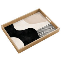 SERVÍROVACÍ PODNOS Abstraktní - Japonské - Béžové - Moderní 50x35 cm - černá, dřevo (50/5/5cm) - OnlyWow