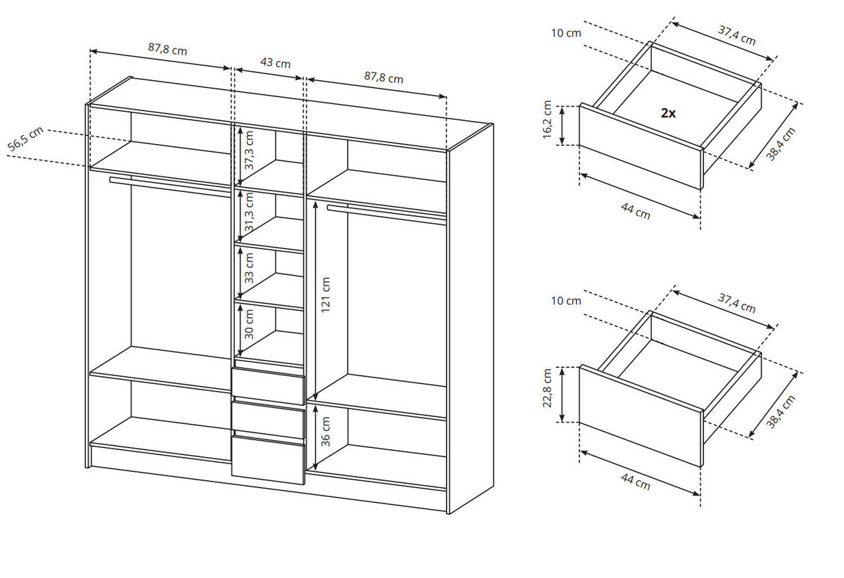 KLEIDERSCHRANK CORSA 230 cm Eiche Craft Gold / Weiß - mit Falttüren, Passepartout und LED - Eichefarben/Weiß, Holz/Holzwerkstoff (230/215/65cm) - Ravio