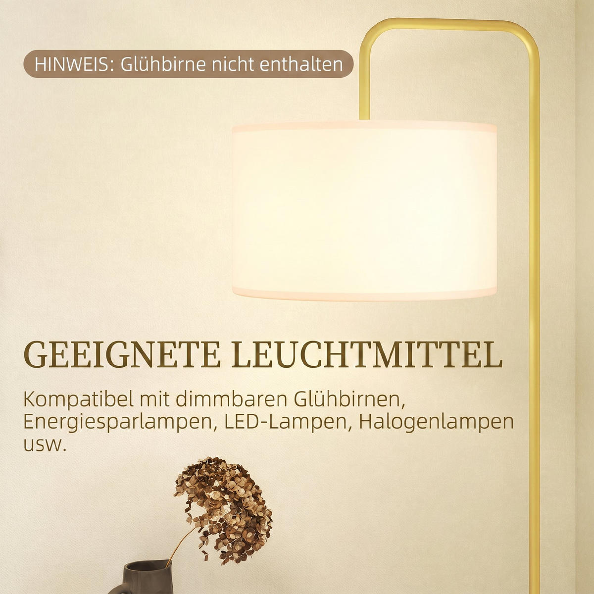 STEHLAMPE Stahl Gold - Weiß, Metall (64/38/163.5cm) - HOMCOM
