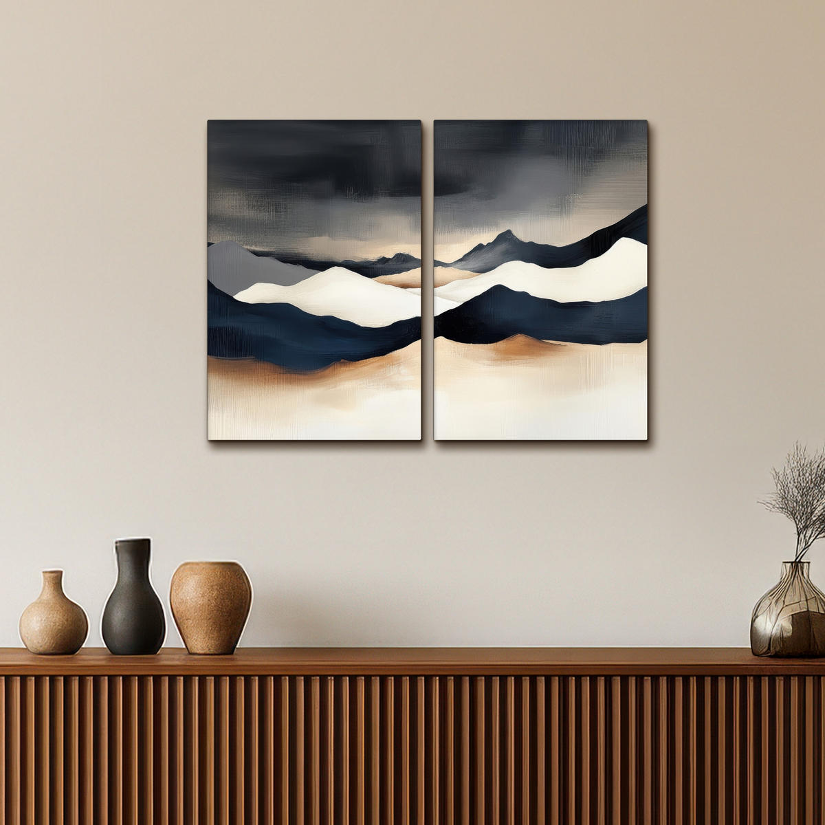 LEINWANDBILD 2er Set Landschaft - Abstrakt - Modern 80x60 cm - Dunkelblau, Textil (80/60cm) - MuchoWow