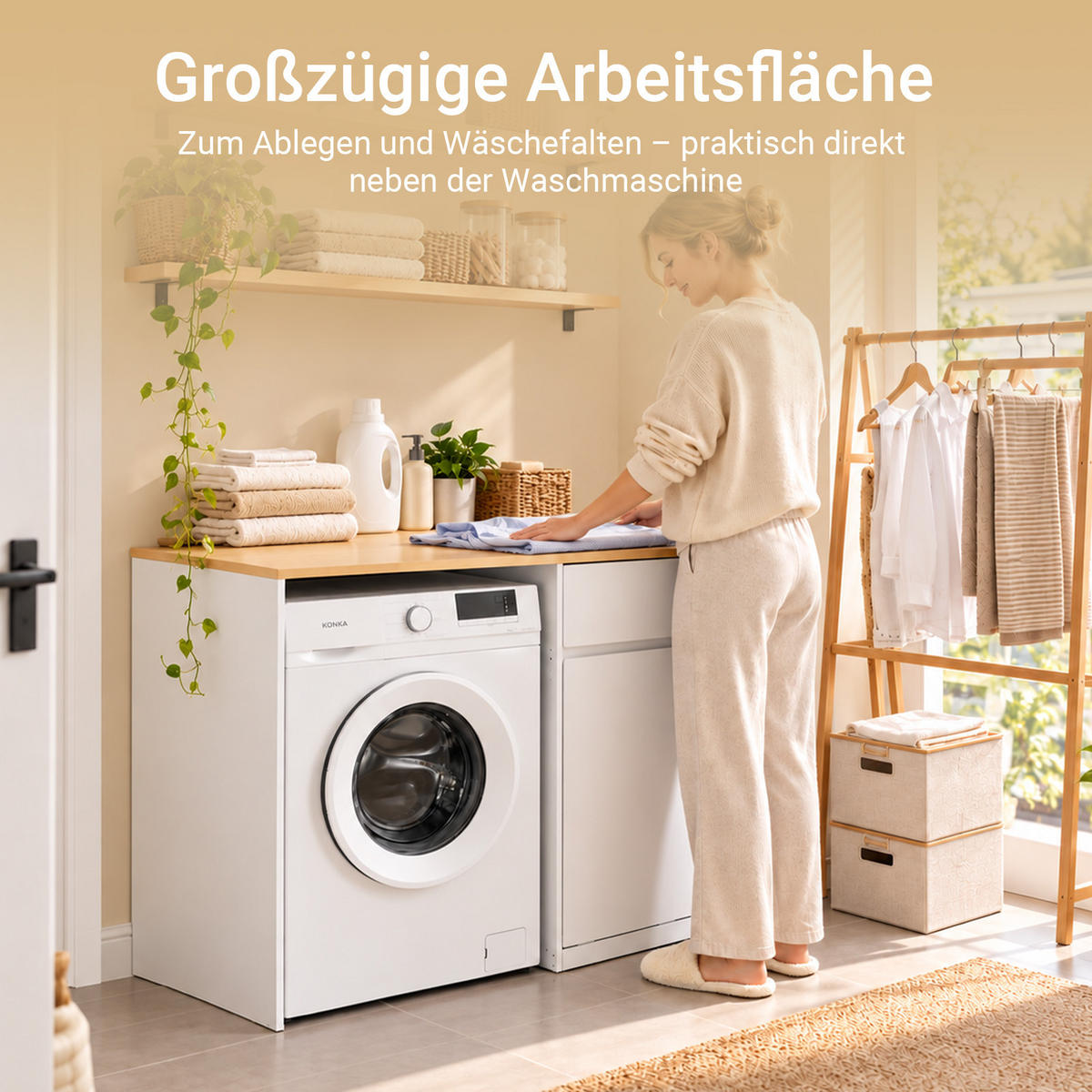 SoBuy WASCHMASCHINENSCHRANK mit Schublade & Wäschekorb, 100x60x90 cm, Weiß, Ablage über der Maschine, Bad/Waschküche/Balkon jetzt nur online ➤