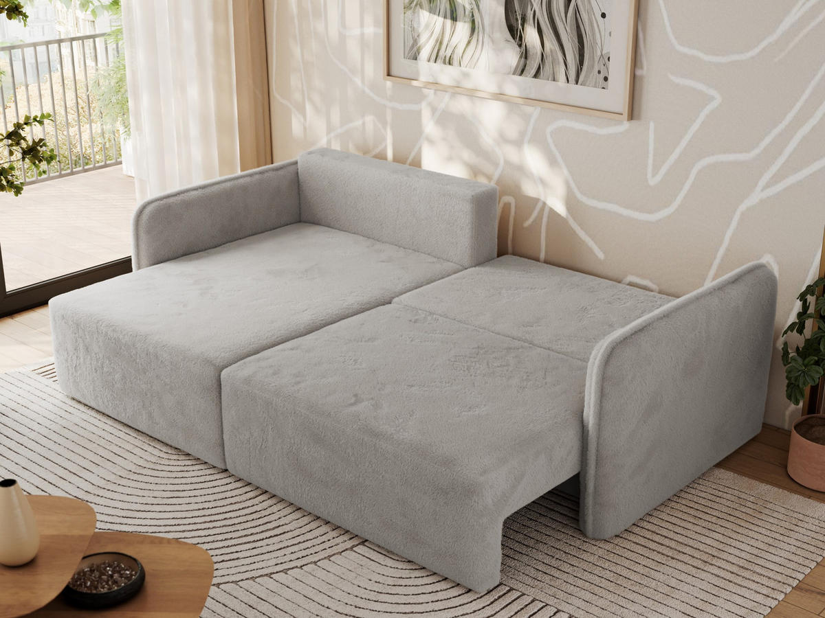 ECKSCHLAFSOFA MESTO L Hellgrau Plüsch - links - Hellgrau/Schwarz, Kunststoff/Textil (227/147cm) - MKS