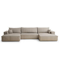 WOHNLANDSCHAFT Kyoto Beige Samtstoff - Beige/Schwarz, Holz/Holzwerkstoff (398/70/148cm) - Maison de Reve