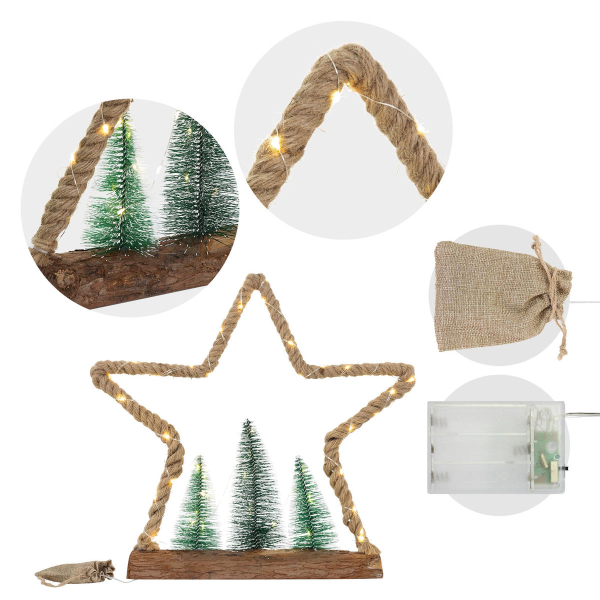 WEIHNACHT JUTE STERN - Braun, Holz (45/45/9.5cm) - ECD-Germany