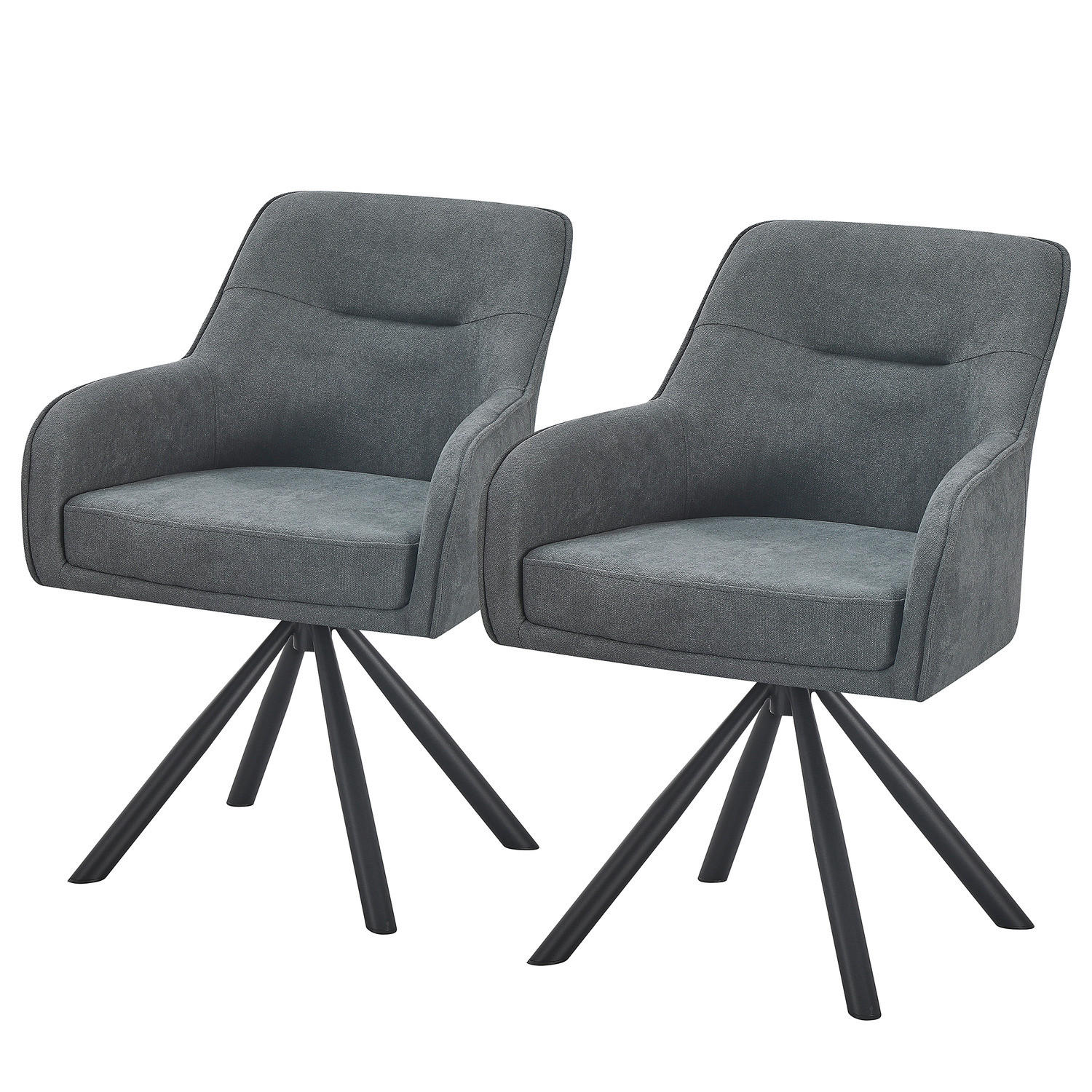 DREHBARER ARMLEHNENSTUHL - 2er-Set - Webstoff / Stahl - Schwarz/Grau, Textil/Metall (62/84/62cm) - home24
