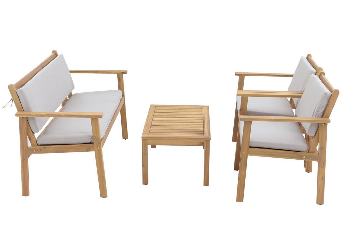 GARTEN-GARNITUR HxBxT 82x122x64cm Holz Akazie Stoff/Textil (180g/m²) Kissen Grau - Grau, Holz - PROREGAL