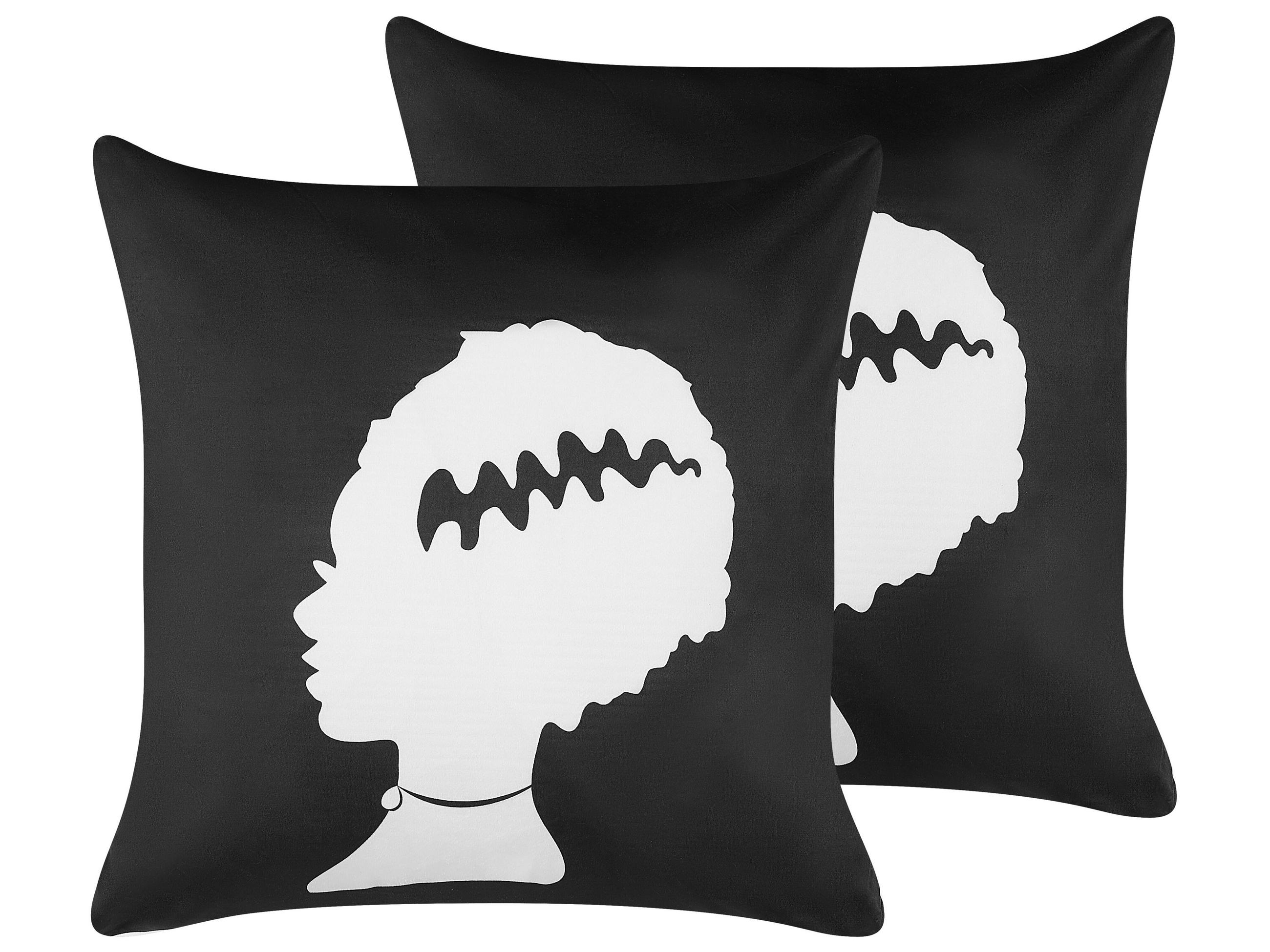 DEKOKISSEN 2er-Set Schwarz 45/45 cm Mandevilla - Schwarz, Textil (45/45cm) - Beliani
