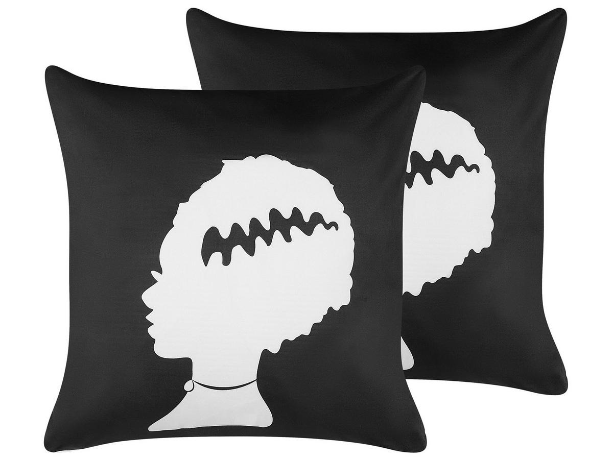 DEKOKISSEN 2er-Set Schwarz 45/45 cm Mandevilla - Schwarz, Textil (45/45cm) - Beliani