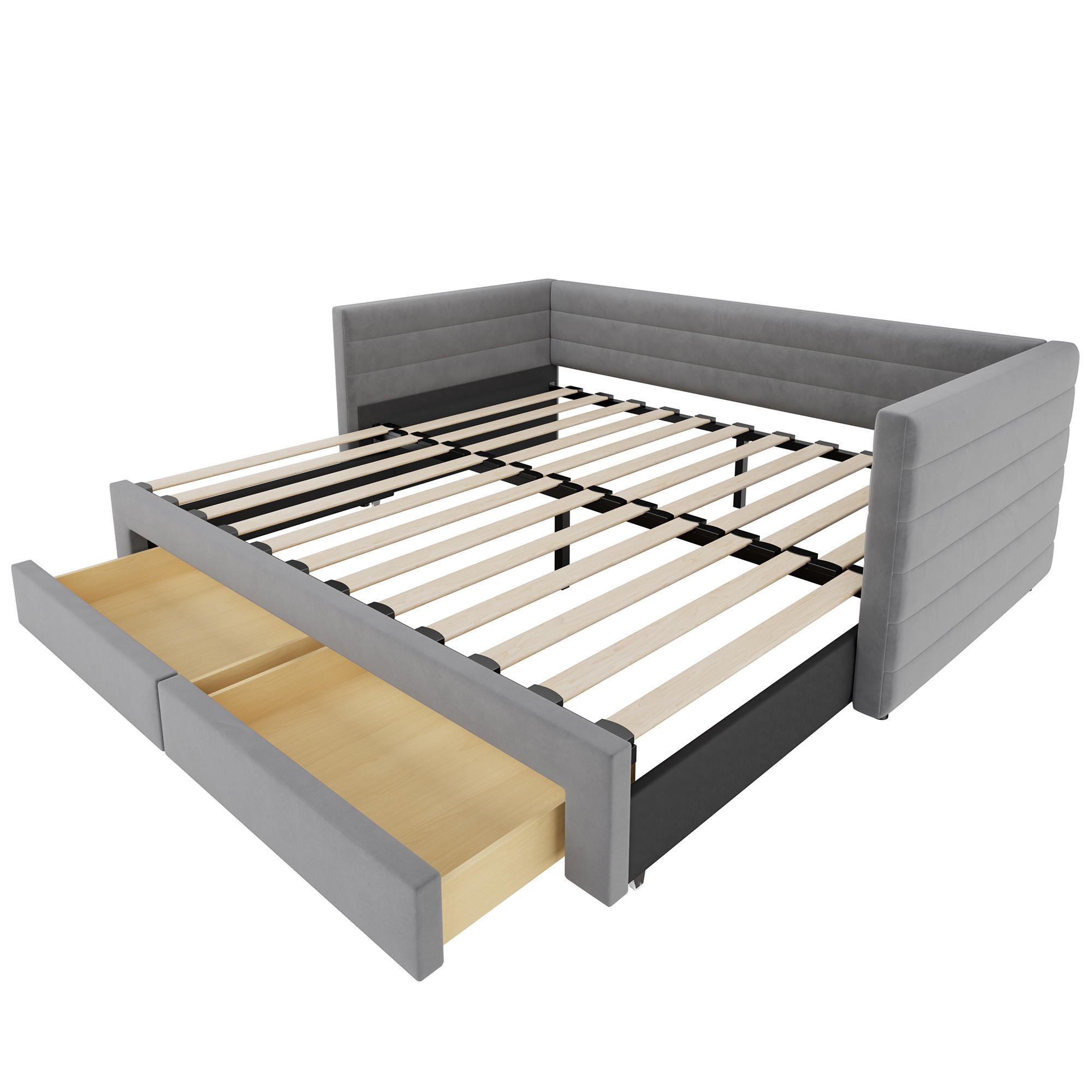 AUSZIEHBETT 90/180/190 cm DE-01664, in Grau, mit 2 Schubladen - Grau, Metall (90/190cm) - ComfortXL