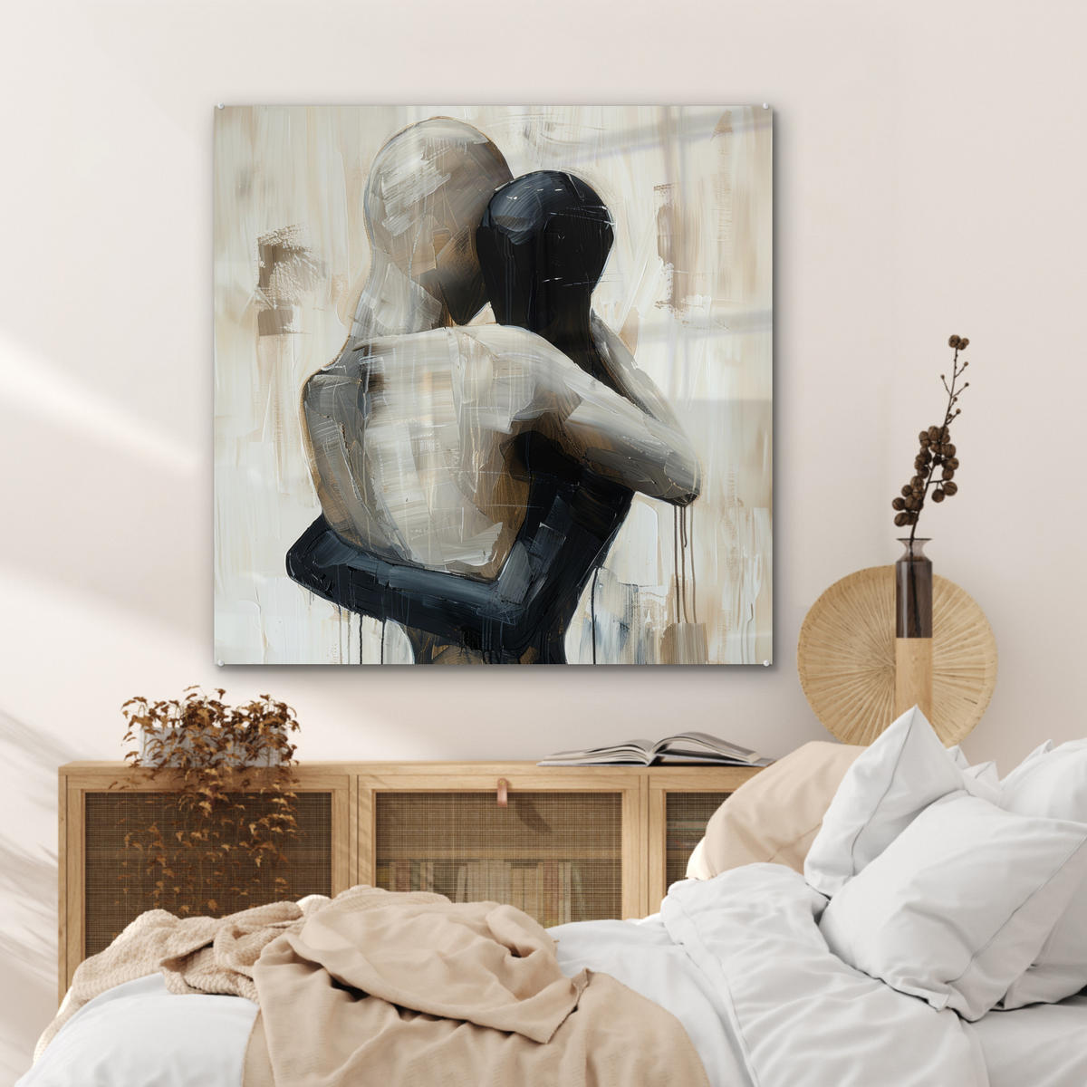 ACRYLGLASBILD Abstrakt - Liebe - Schwarz und weiß - Modern 90x90 cm - Schwarz, Glas (90/90cm) - MuchoWow