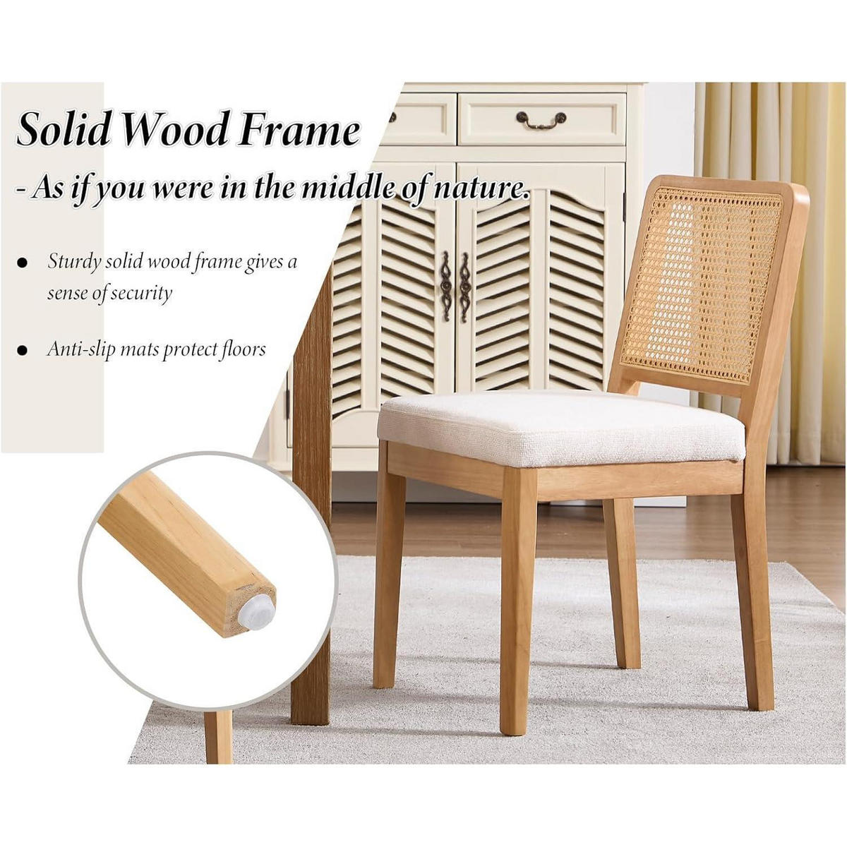 ESSZIMMERSTÜHLE 4er Set Chenille Rattan Rückenlehne Holz Weiß - Weiß, Naturmaterialien (48.5/86/56.5cm)