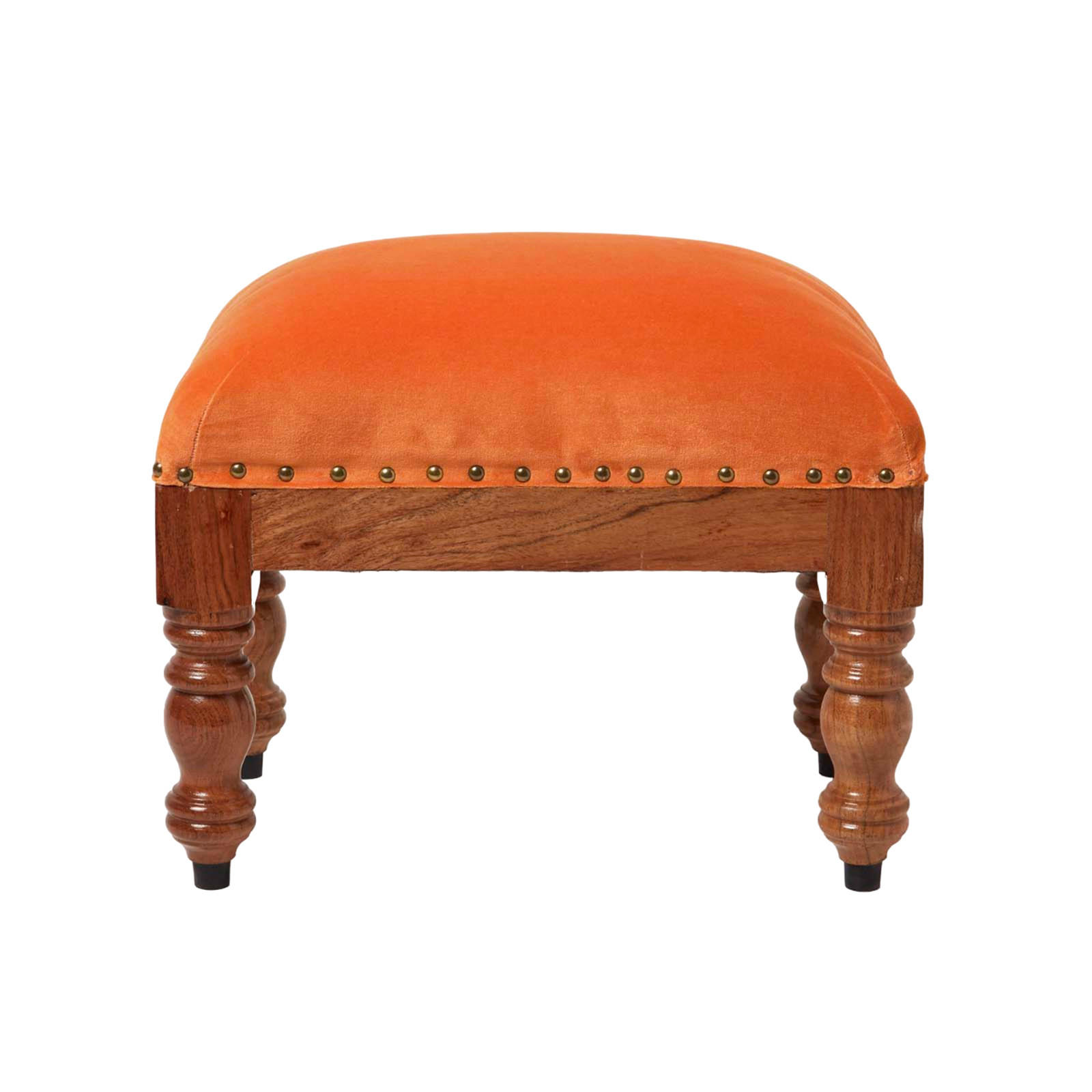 SAMT-HOCKER Mable, orange mit Holzbeinen, 50/30/40 cm - Orange, Textil (30/40/50cm) - Homescapes