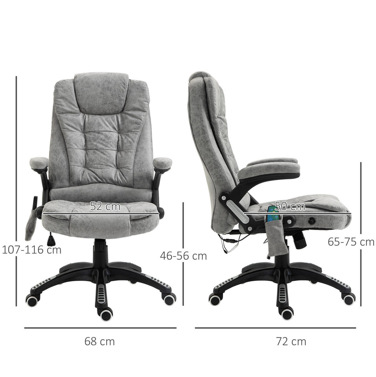 BÜROSTUHL mit Massage- und Heizfunktion höhenverstellbar Polyester Grey - Grau, Kunststoff (72/120/68cm) - Meubliv