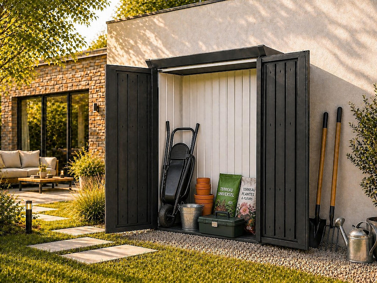 GARTENSCHRANK - 130 cm x 83 cm - metall - anthrazitgrau Norisa - Anthrazit, Metall (130/141/83cm) - Vente-Unique