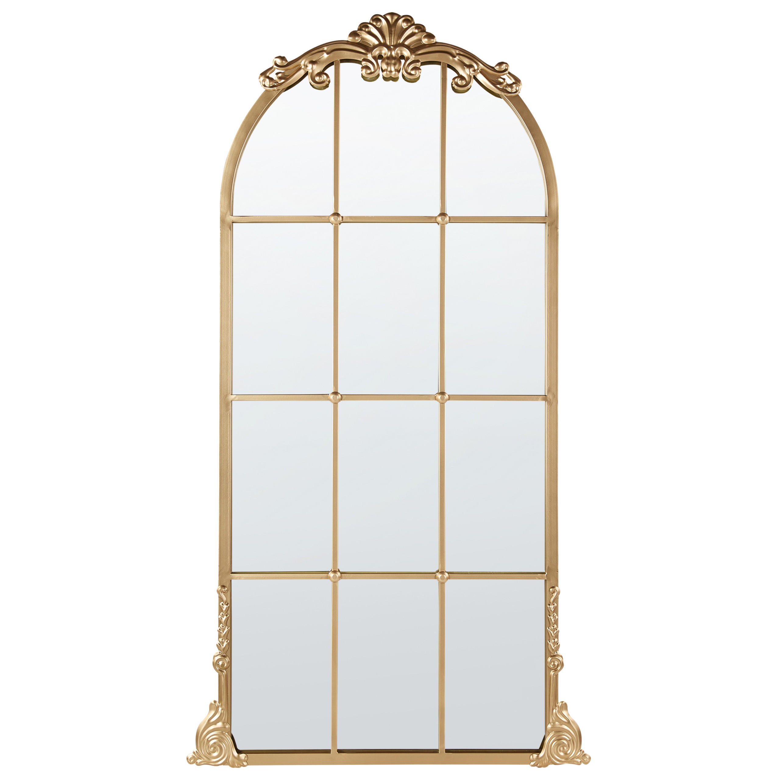 Beliani NÁSTĚNNÉ ZRCADLO zlaté Kov Fenster 66/124 cm Noidan