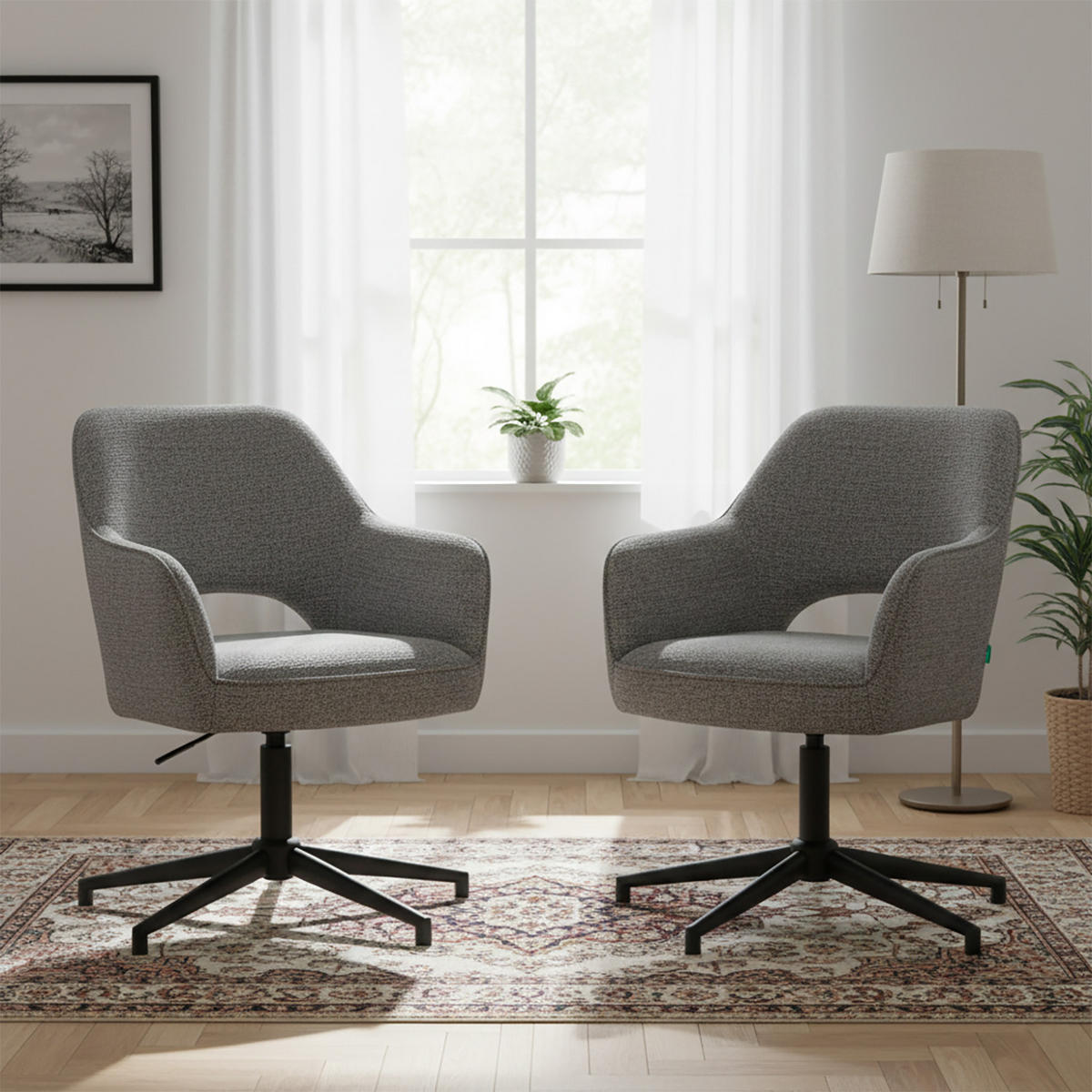 BÜROSTUHL Mika-Bryn 2er-Set - Dunkelgrau/Schwarz, Textil/Metall (60/84/65cm) - DUBI Möbel