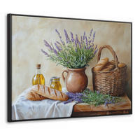 LEINWAND Bilder mit Rahmen - Lavendel - Brot - Stilleben - 100x70 - Flieder, Textil (100/70cm) - MuchoWow