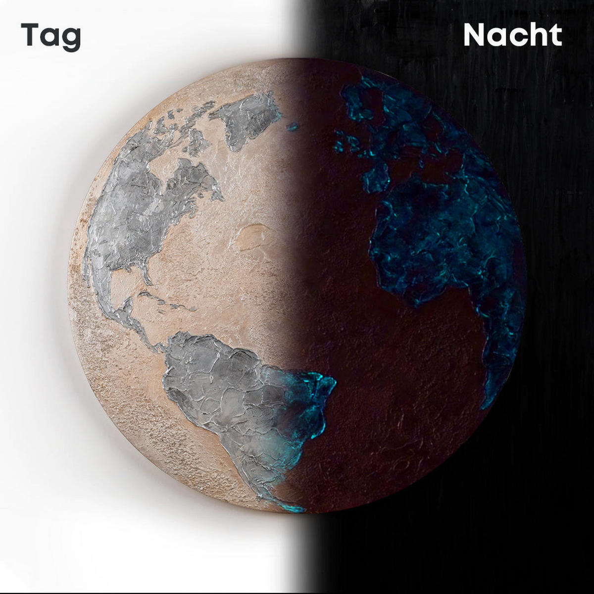GEMÄLDE Silbener Planet nachtleuchtend 80 cm - Silberfarben, Holz (80/4cm) - YS-art gallery