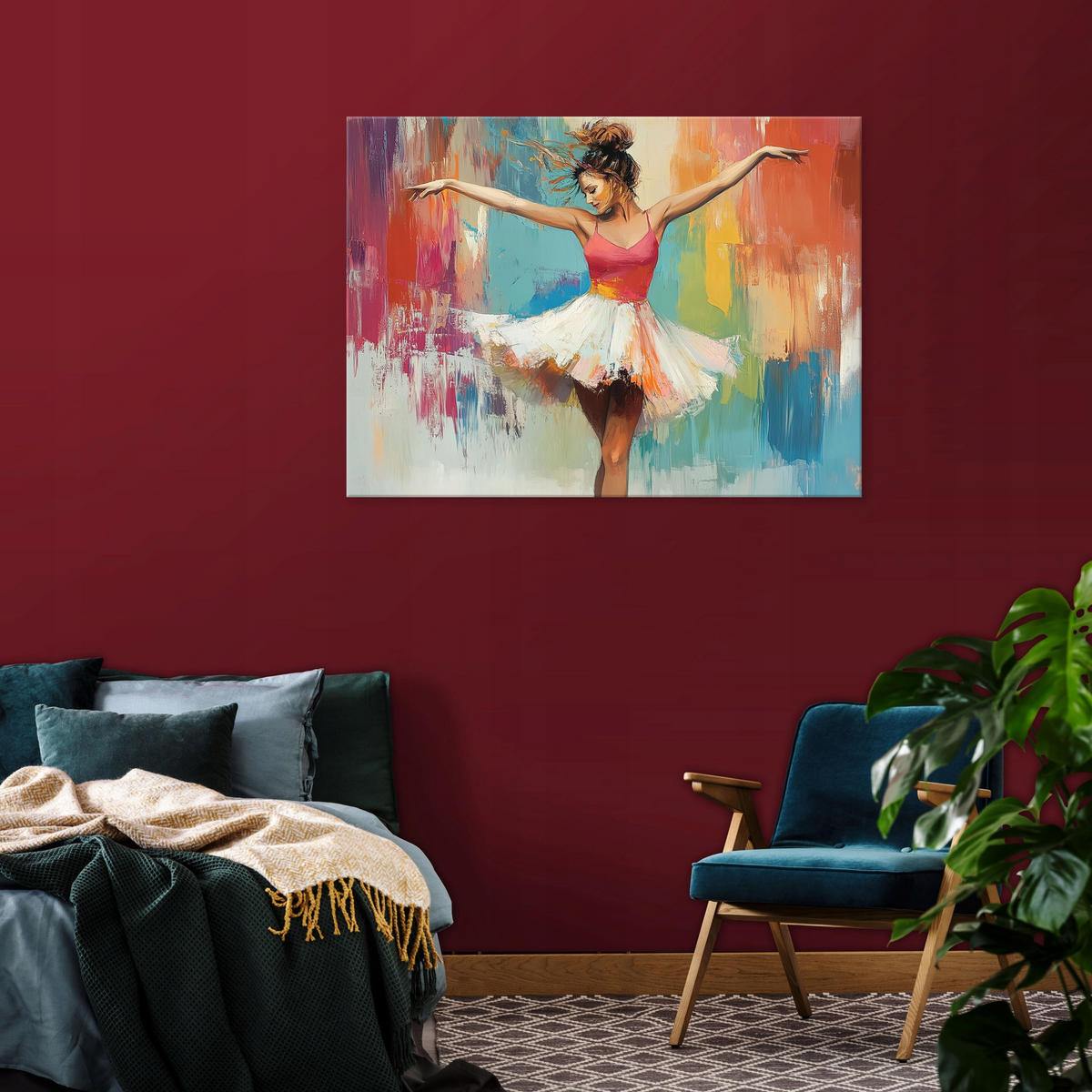 LEINWANDBILD Abstrakt Ballerina Frau Bunt 60x40 - Multicolor, Holzwerkstoff (60/40cm) - Wallarena