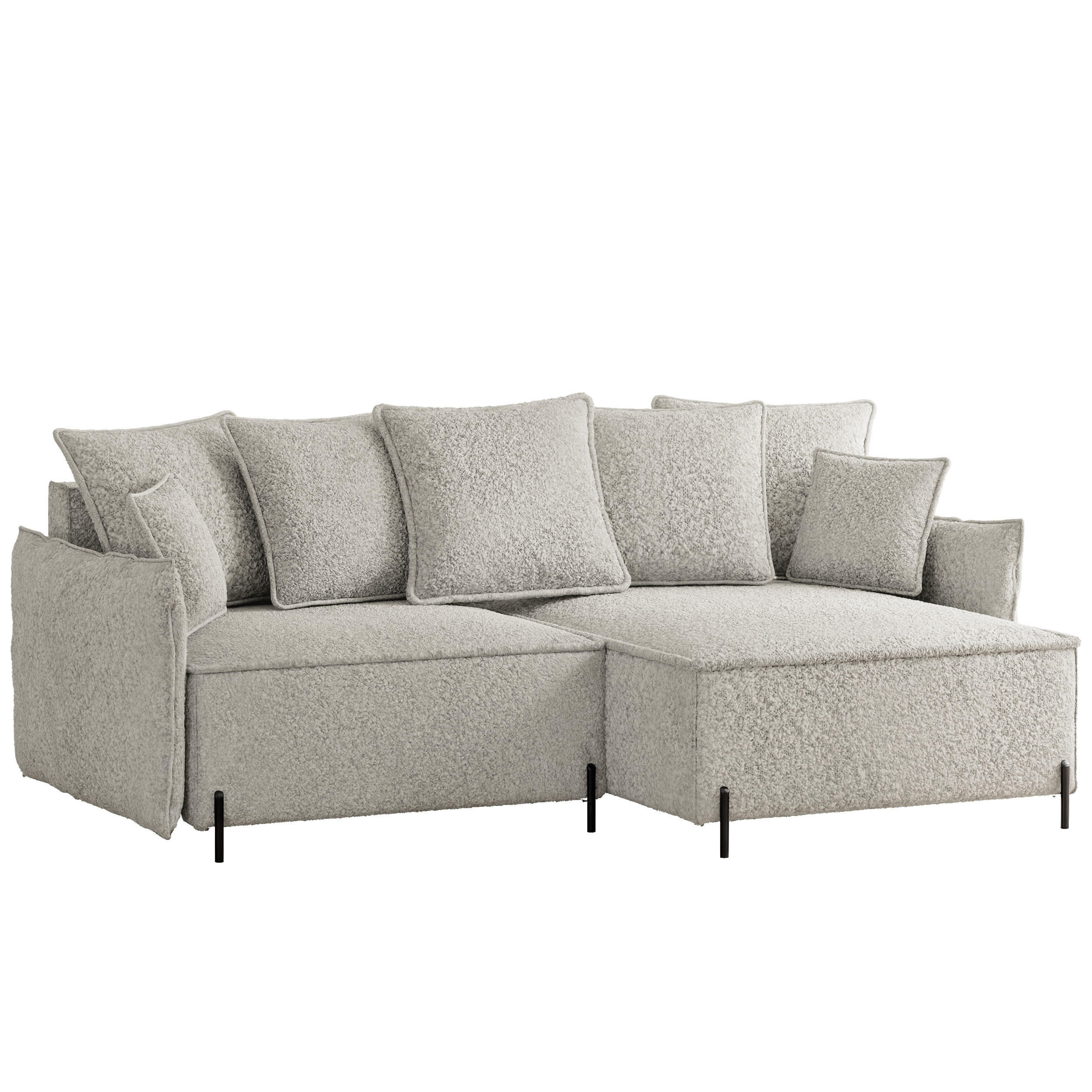 ECKSOFA MARCO Rechts, mit Schlaffunktion und Bettkasten, Creme - Creme, Textil/Metall (221/148cm) - Idohome