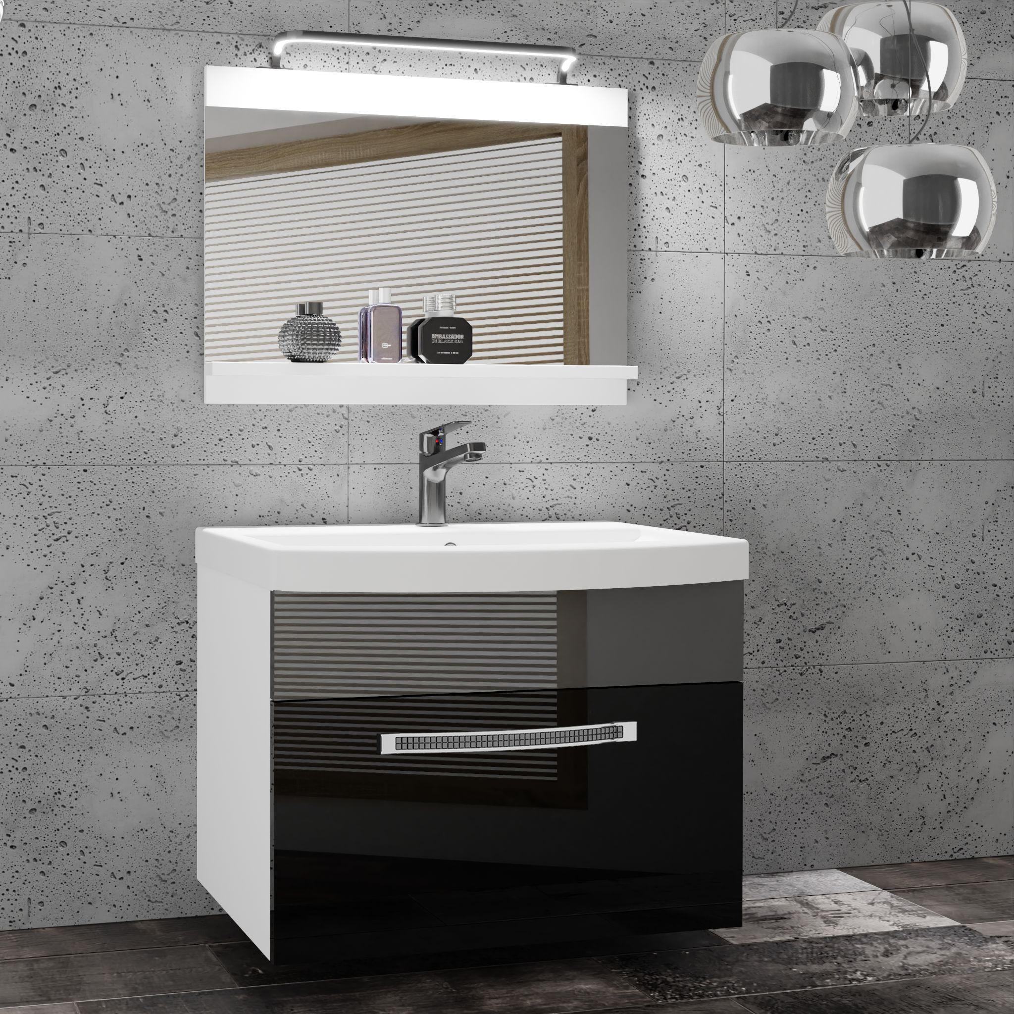 BADMÖBEL Badezimmer Schwarz/ Silber, Glänzend - Silberfarben/Schwarz, Holz (60/51/40cm) - B BELINI GROUP