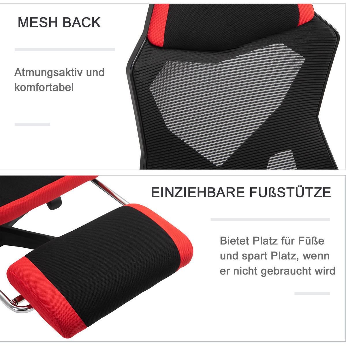 ERGONOMISCHER Bürostuhl, Schwarz+Rot - Multicolor, Kunststoff (63/122/58cm) - Vinsetto
