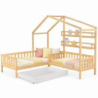 KINDERBETT 90/200+140/70 mit Schublade, Regalen und Lattenrost in Natur - Naturfarben, Holzwerkstoff (90/200cm) - EVRYAE