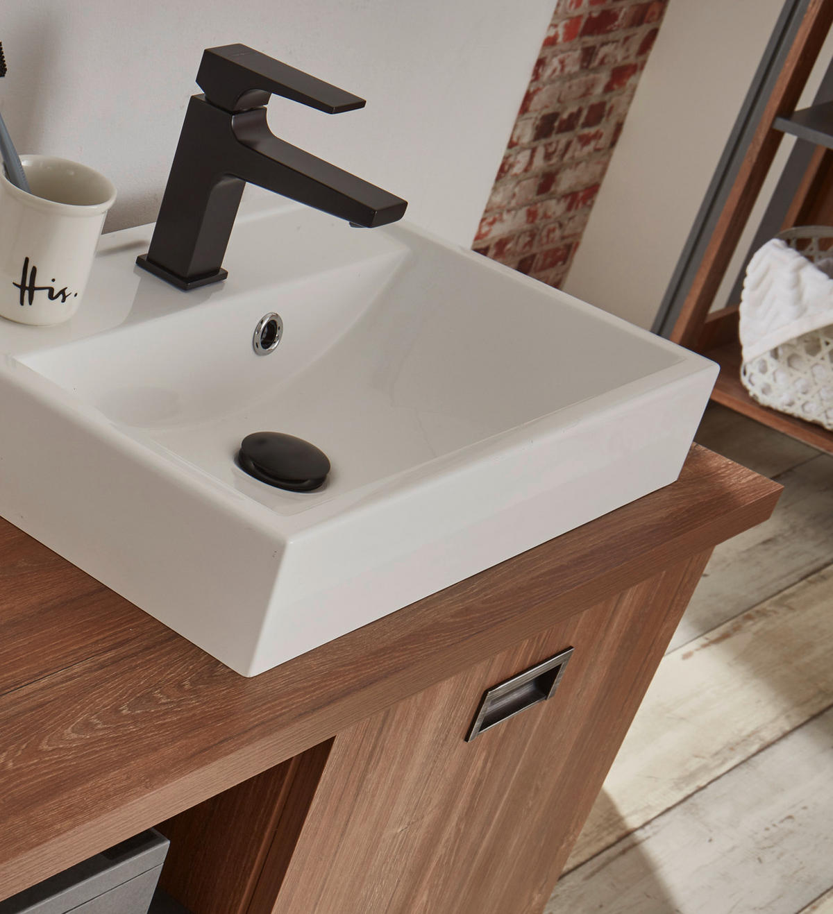 WASCHBECKENUNTERSCHRANK Eiche Stirling, Matera grau, Badmöbel Waschtisch 91 x 75 cm - Eichefarben/Grau, Holz/Holzwerkstoff (91/85/40cm) - Furn.Design