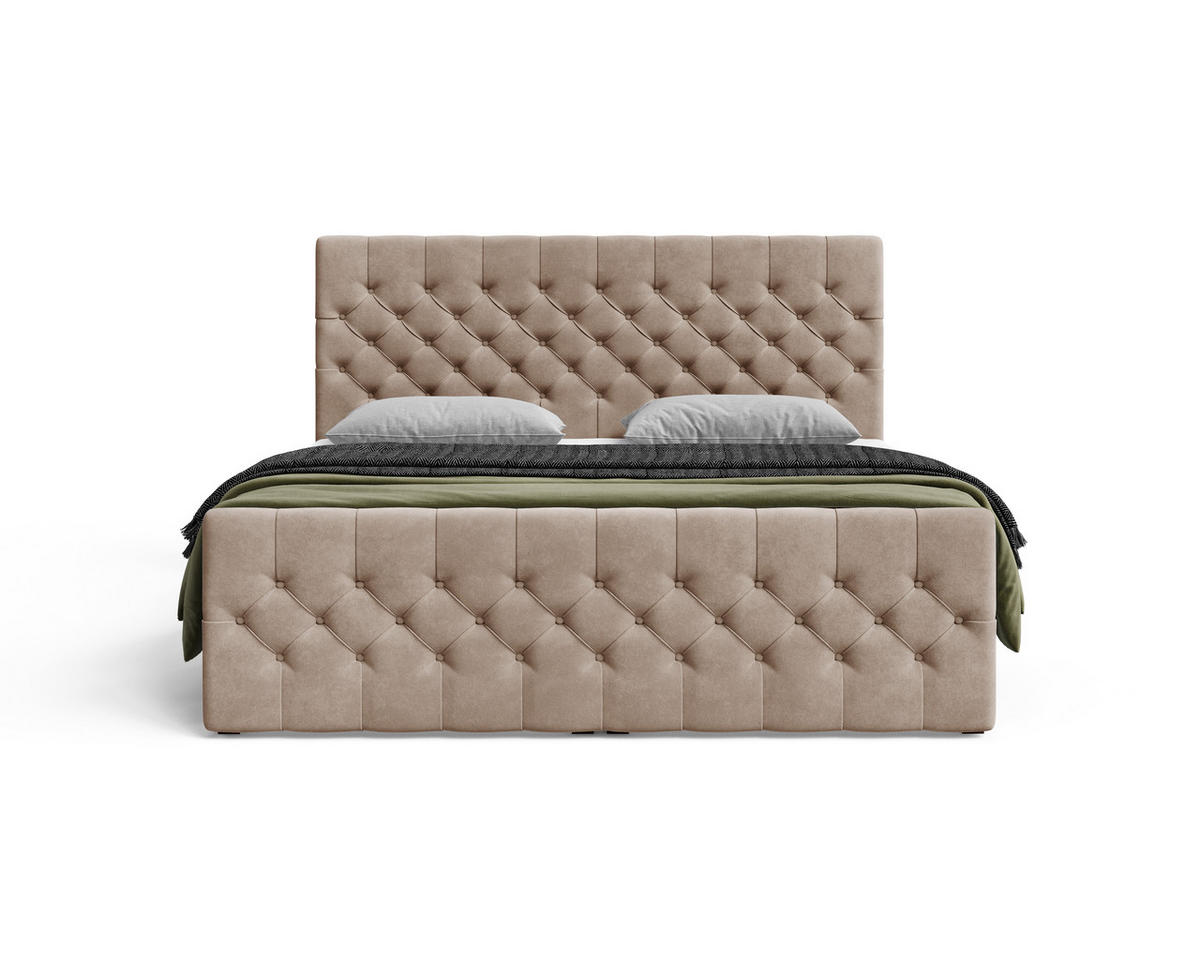 BOXBETT 12 140 x 200 cm - Manila - Modernes Polsterbett mit Bettkasten inkl. PU-Schaum-Topper und Federmechanismus - Cappuccino, Holz (140/200cm) - ROYAL24_MARKT